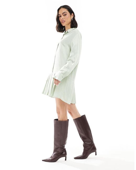 Vestito Camicia A Maniche Lunghe Con Vita Scesa E Pieghe di Miss Selfridge in Green