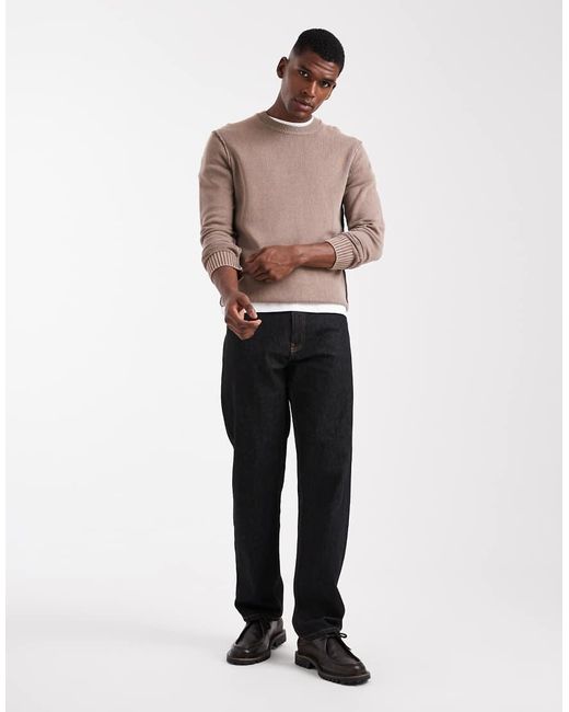 Jersey Marrón Claro De Corte Estándar Con Cuello Redondo Y Costuras A La Vista De Punto De Only & Sons de hombre de color Natural