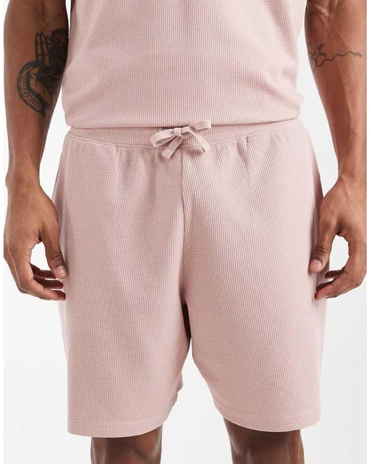 New Look Pink Co-ord Waffle Shorts for men