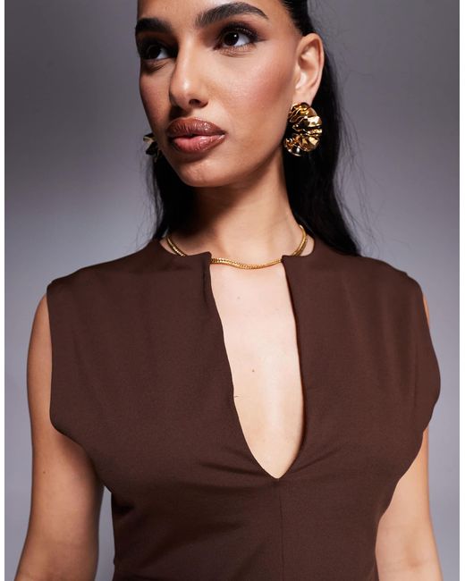 ASOS Brown Polyamide Plunge Top With Cinched Waist