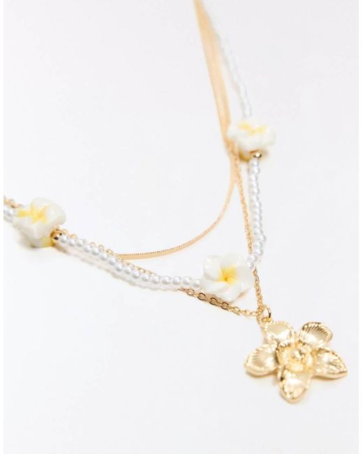 Bershka Set Van Kettingen Met Bloemen in het White