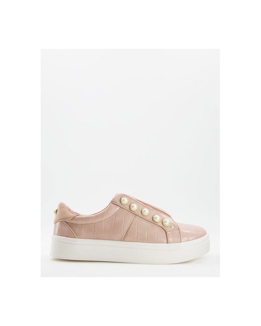 Miss Kg White Kassie Pearl Lace-up Trainers With Pearl Detail