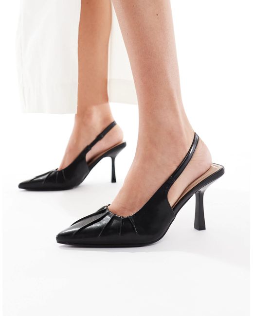 SEQWL Black Salado Ruched Detailing Slingback Heels