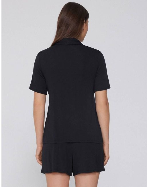 Tezenis Black Short Viscose Button-Up Pyjamas