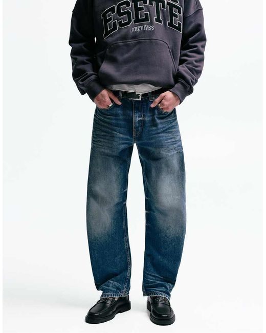 Pull&Bear Blue Low-rise baggy Jeans for men
