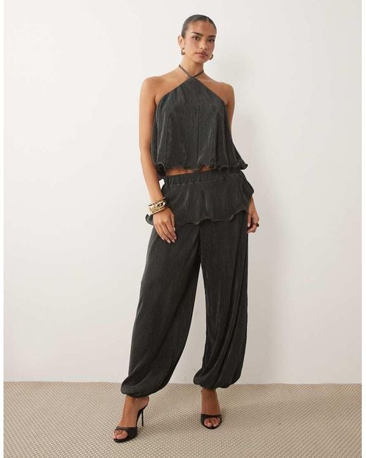 ASOS Gray Plisse Halter Neck Top