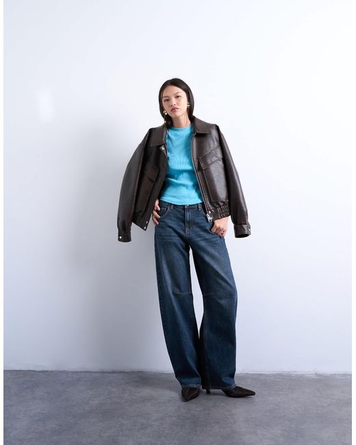 T-shirt côtelé ajusté avec ourlet arrondi TOPSHOP en coloris Blue