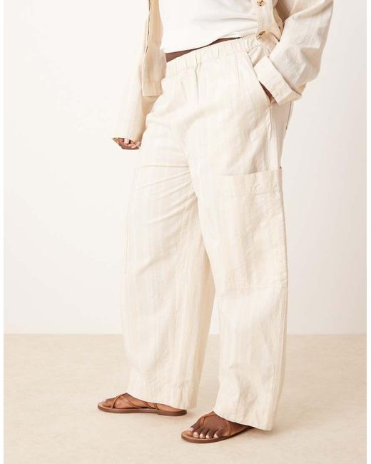 ASOS Natural Asos Design Curve Cotton Barrel Leg Trousers With Utility Pockets Co-ord