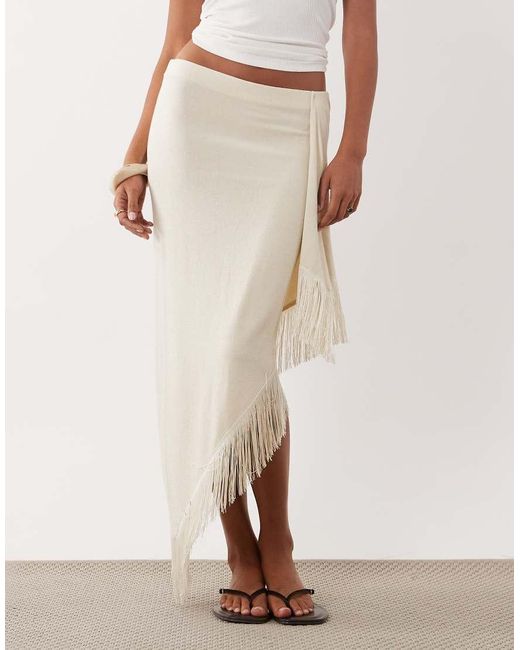 ASOS Natural Knit Fringe Sarong Midi Skirt