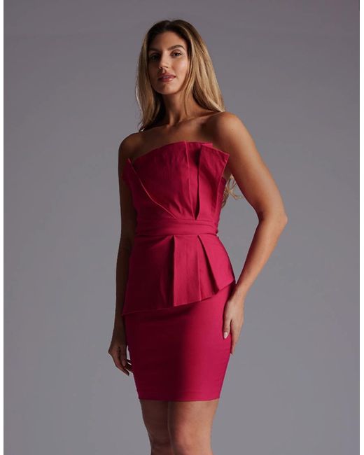 Vesper Red Pleated Strapless Mini Dress