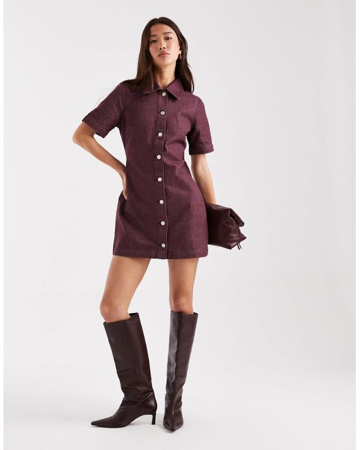 ASOS Red Mini Dress Button Through Denim