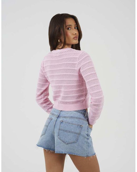 Brave Soul Purple Stitch Detail Crew Neck Cardigan
