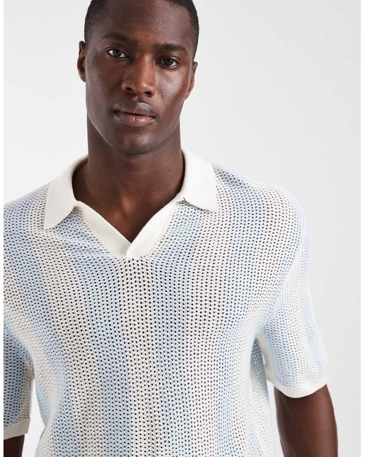 Hollister White Knitted Short Sleeve Rugby Polo for men