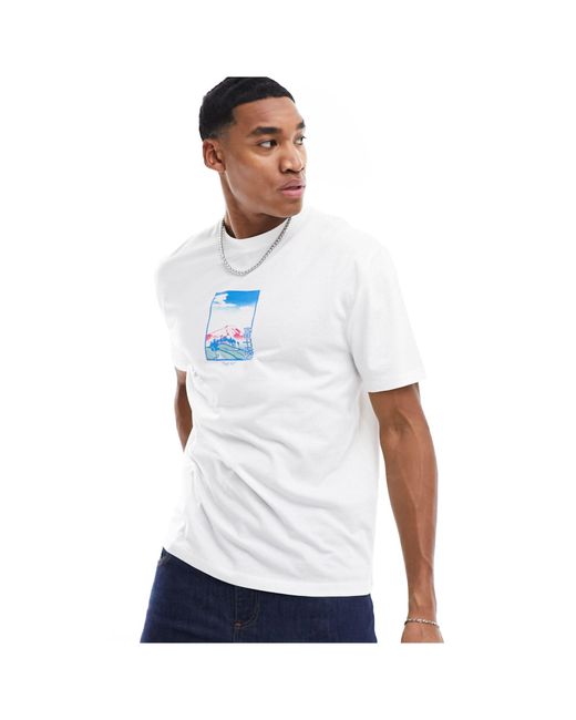 T-shirt décontracté avec imprimé paysage rétro sur la poitrine ASOS pour homme en coloris White