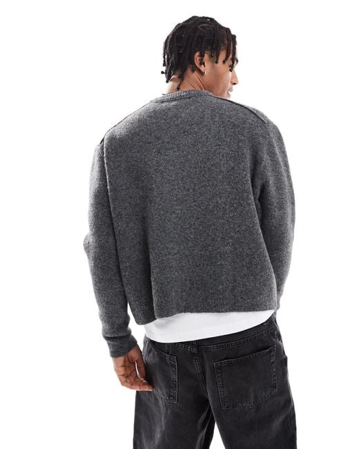 Bershka Gray Knitted Boxy Fit Jumper for men