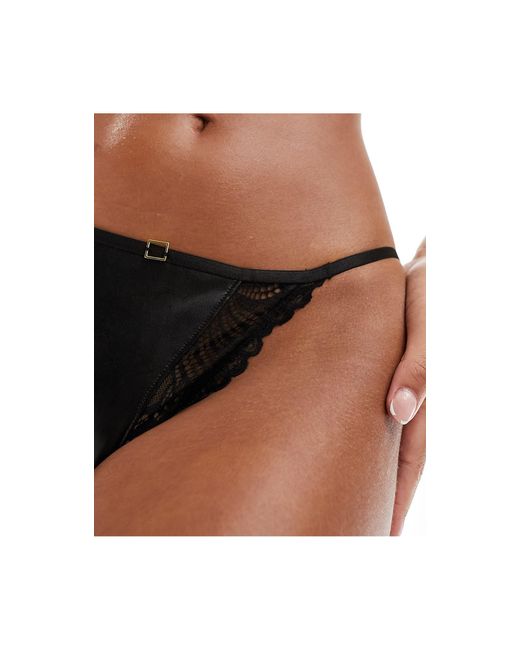 Ann Summers Black Enraptured Lace Thong With Pu Detailing