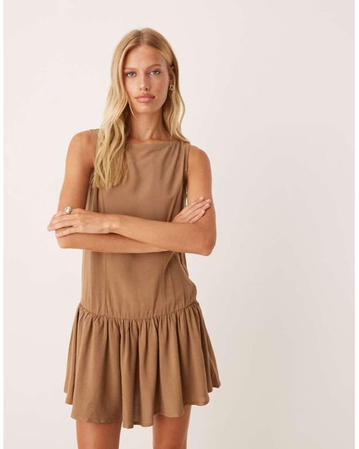 ASOS Natural Linen Blend Drop Waist Mini Dress