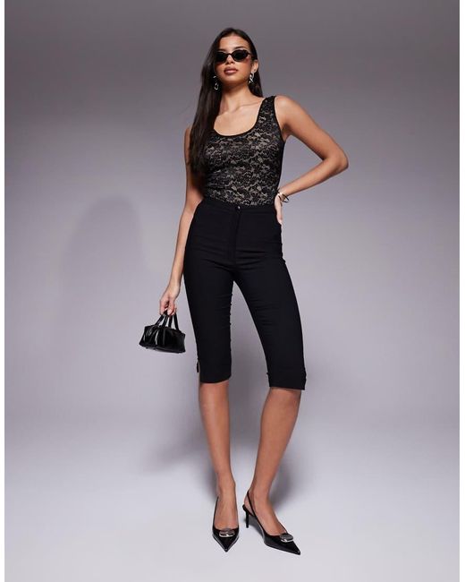 GOOD AMERICAN Black Stretch Scoop Neck Tank Lace Bodysuit