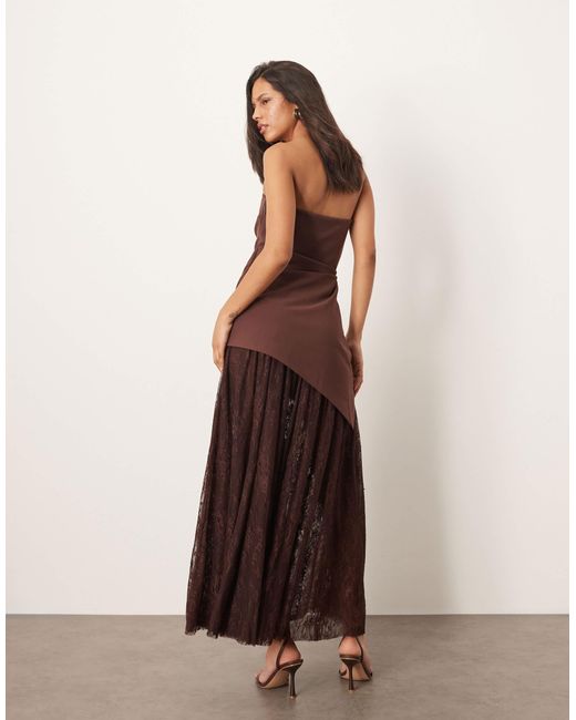 ARRANGE Longline Asymmetric Bandeau Maxi Dress With Lace Skirt in Brown | Lyst ARRANGE Longline Asymmetric Bandeau Maxi Dress With Lace Skirt in Brown | Lyst