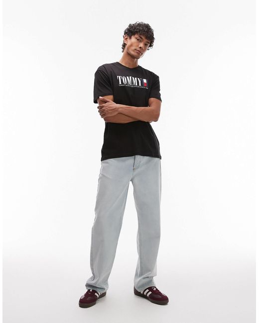 Tommy Hilfiger Black Linear Flag Logo T-shirt for men