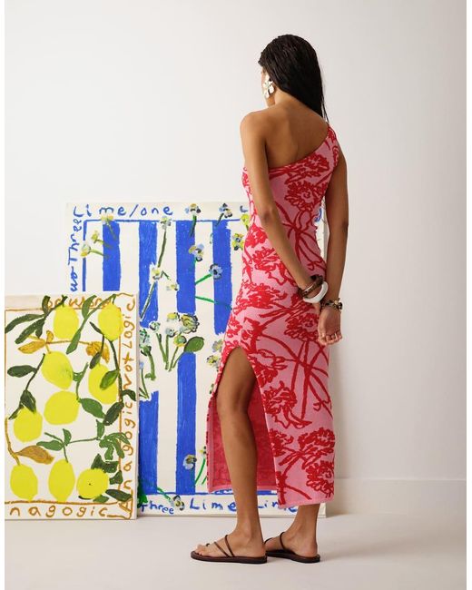 Vestido Rosa Y Rojo Asimétrico Con Estampado De Punto Bradley B De TOPSHOP de color Multicolor