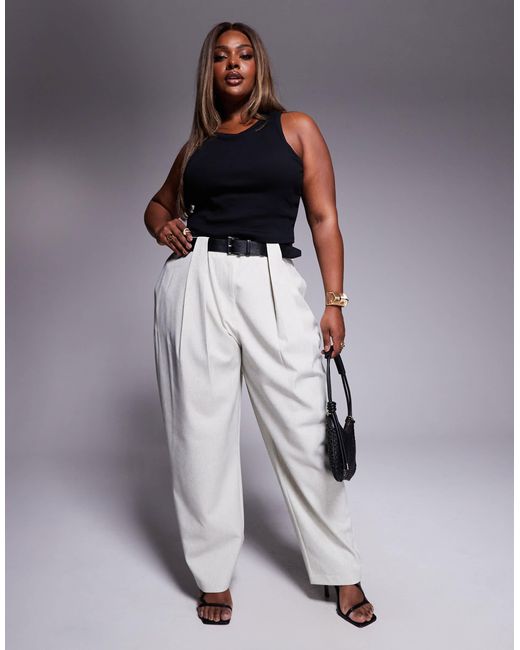 ASOS Gray Curve Tailored Textured Barrel Leg Trousers With Belt