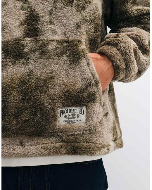 Prohibited Gray Oversized Half Zip Patterned Sherpa Fleece for men