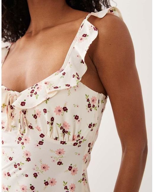 New Look White Floral Ruffle Strappy Midi Dress