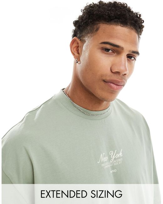 T-shirt oversize à inscription new york - kaki ASOS pour homme en coloris Green
