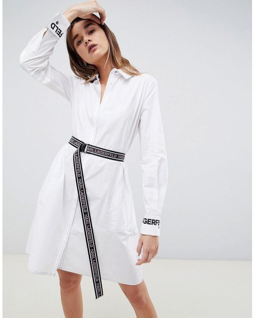 Karl Lagerfeld White Logo Shirt Dress