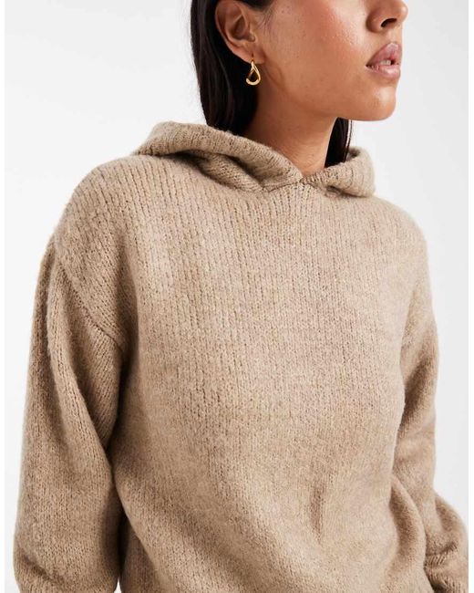 Miss Selfridge Natural Knitted Tie Hooded Jumper