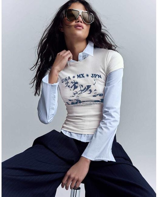 Bershka Gray Short Sleeve Print T-shirt