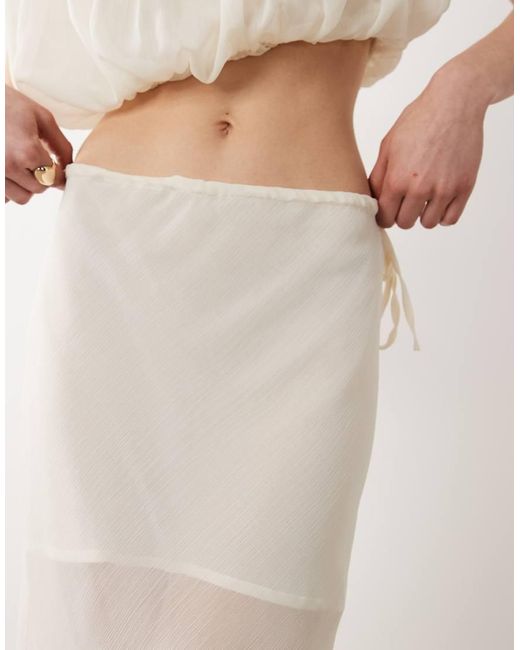 SNDY'S Natural Chiffon Contrast Sheer Tie Side Maxi Skirt Co-ord
