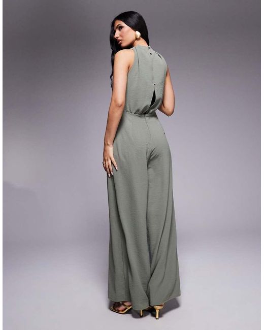 ASOS Gray Ruched Waist Detail V Neck Jumpsuit