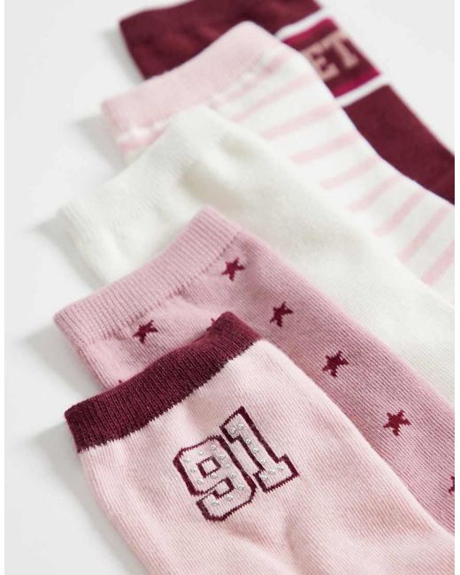 Cotton On Pink 5 Pack Crew Socks