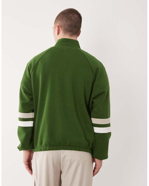 ASOS Green Relaxed Quarter Zip Sweatshirt With Cut & Sew Details for men