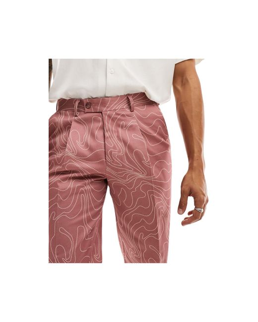 Viggo Red Contour Print Suit Trouser for men