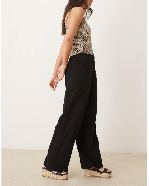 ASOS Black Relaxed Straight Leg Pants With Linen