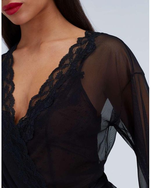 Boux Avenue Blue Mallory Mesh Kimono Robe Soft Sheer Comfy Nightwear