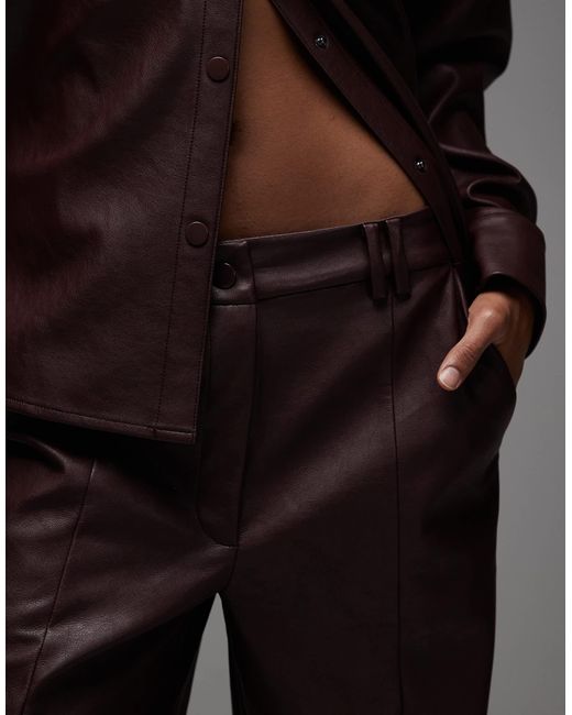 ASOS Gray Mid Rise Straight Leg Faux Leather Trousers Co-ord With Split Hem