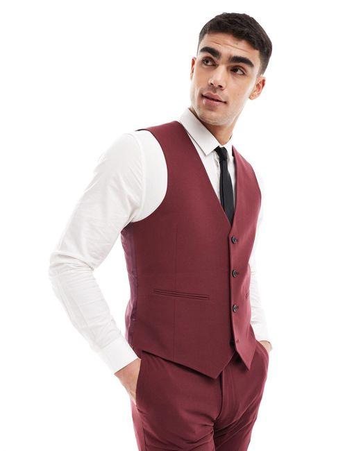 ASOS Red Slim Suit Waistcoat for men