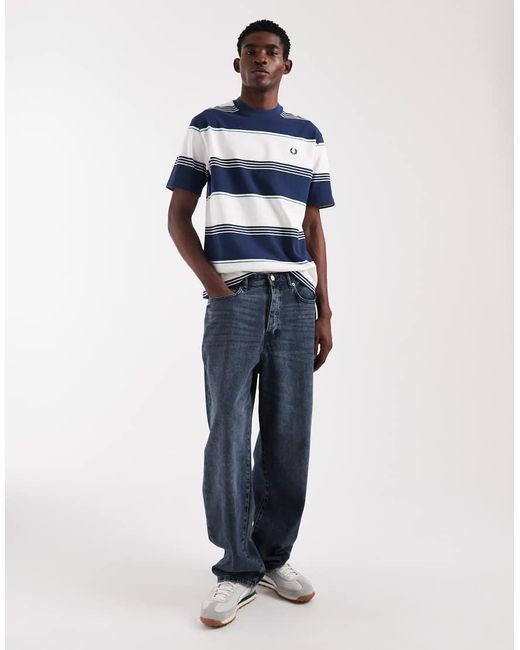 Fred Perry Blue Heavyweight Striped Logo T-shirt for men