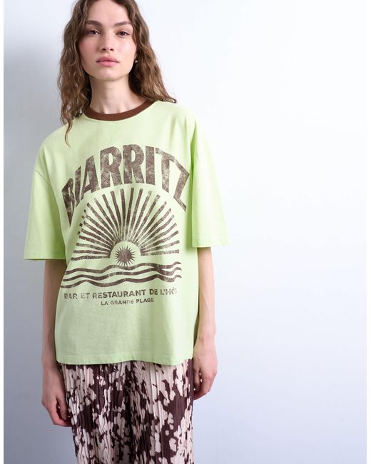 TOPSHOP Blue Graphic Biarritz Oversized Ringer Tee