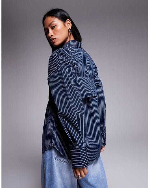 Camisa A Rayas Extragrande Con Top De Tirantes Superpuesto De -Azul ASOS de color Blue