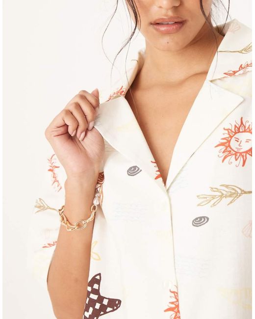 ASOS Natural Linen Blend Revere Collar Resort Shirt