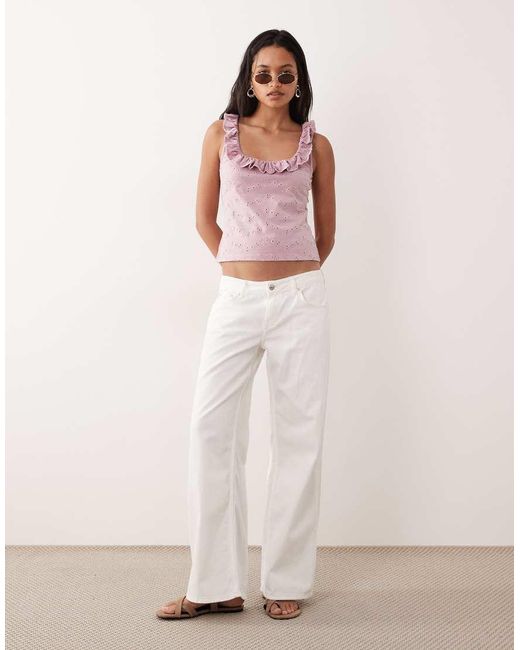 ASOS Pink Frill Detail Scoop Neck Broderie Vest