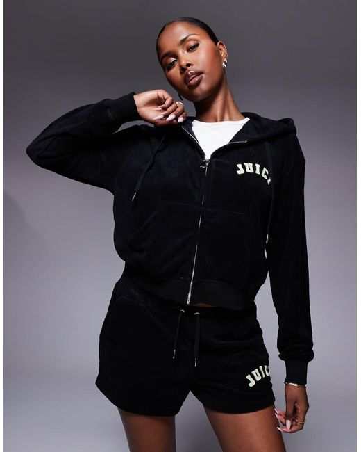 Juicy Couture Black Nala Collegate Oversized Cropped Hoodie