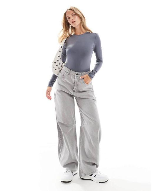 Body A Maniche Lunghe Modellante Color Antracite di Stradivarius in Blue