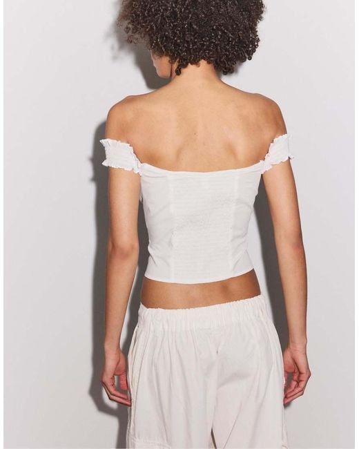 Stradivarius White Ruffled Corset Top