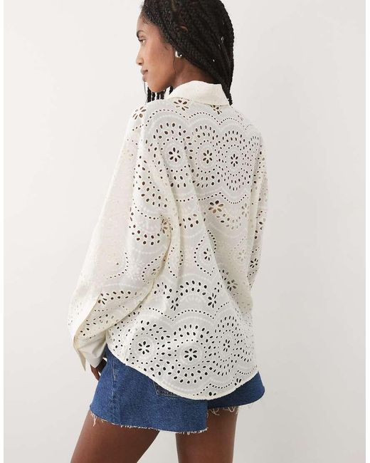 Mango White 100% Cotton Embroidered Shirt